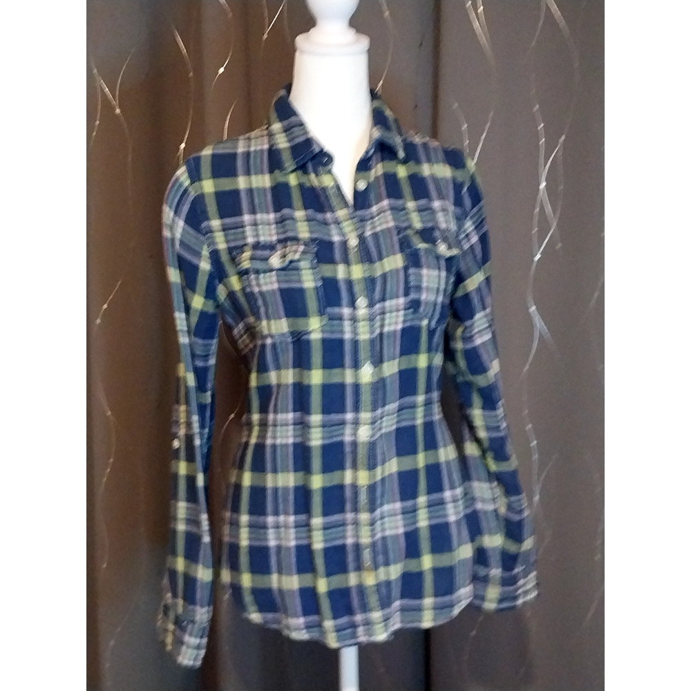 Coupe Collection Casul Long Sleeve Shirt, Blue Plaid Size M / #3135